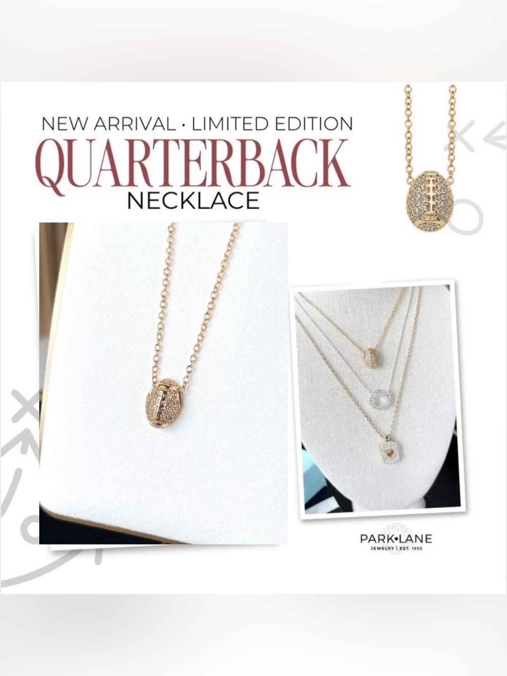 🏈 Park Lane “Quarterback" Football Necklace Limited Edition Gold CZ’s NWT